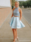 Baby Blue Halter Two Pieces Short Cheap Homecoming Dresses Online, CM726