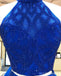 Royal Blue Halter Two Pieces Short Cheap Homecoming Dresses Online, CM727