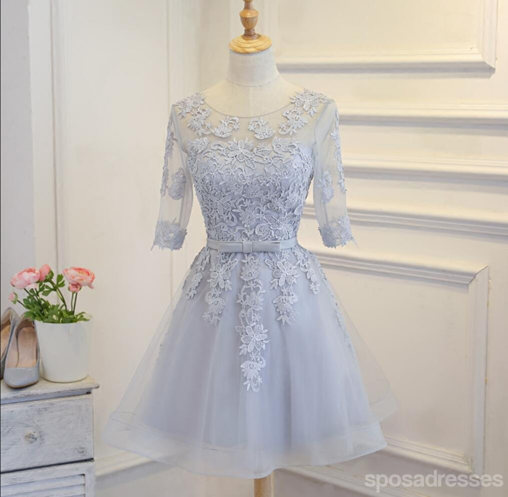 Long Sleeve Grey Lace Cheap Short Homecoming Dresses Online, CM670