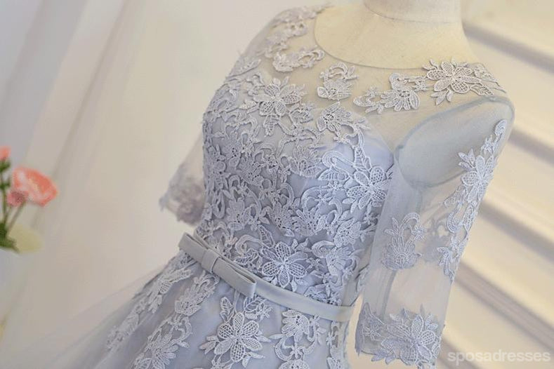 Long Sleeve Grey Lace Cheap Short Homecoming Dresses Online, CM670