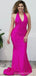 Hot Pink Mermaid Halter Backless Cheap Long Bridesmaid Dresses Online,WG1209