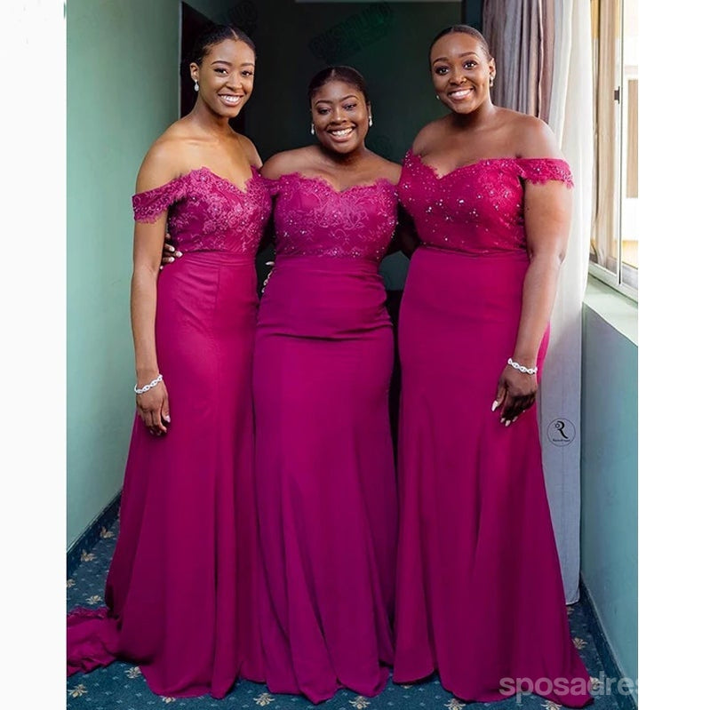 Hot Pink Mermaid Off Shoulder Cheap Long Bridesmaid Dresses Online,WG1202