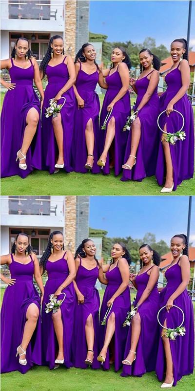 Purple Mermaid Straps Side Slit Cheap Long Bridesmaid Dresses Online,WG1187