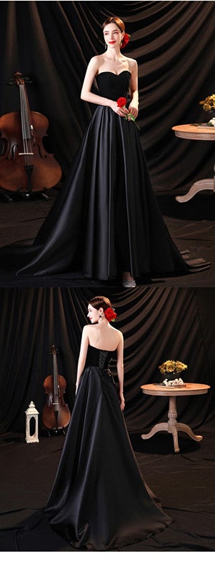 Simple Black A-line Sweetheart Cheap Long Prom Dresses Online,12753