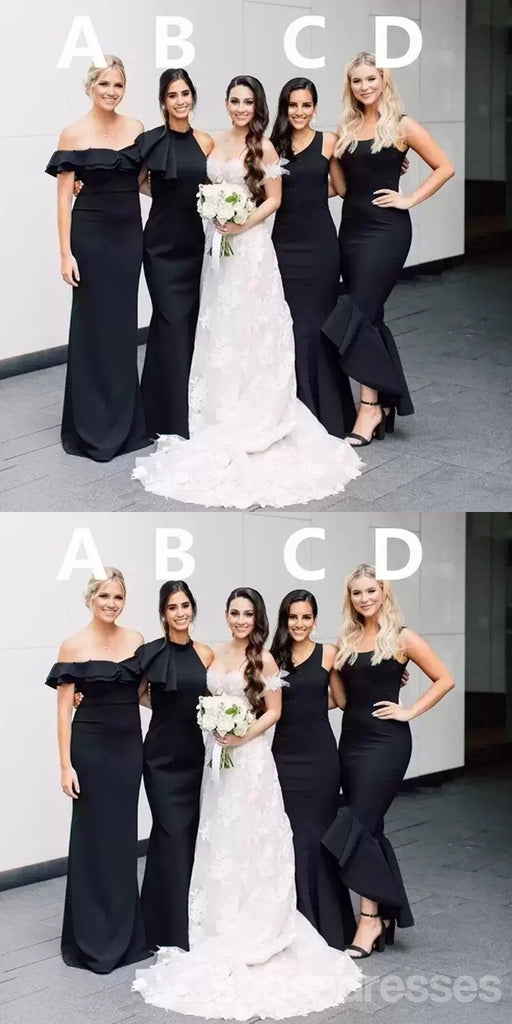 Mismatched Black Mermaid Cheap Long Bridesmaid Dresses Online,WG1244