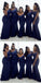 Navy Blue Mermaid One Shoulder Cheap Long Bridesmaid Dresses Online,WG1189