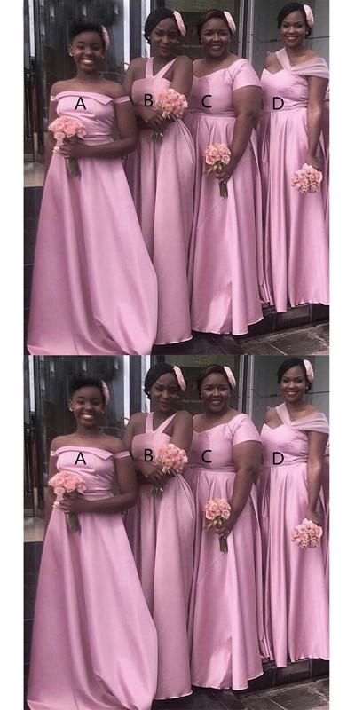 Mismatched Pink A-line Off Shoulder Cheap Long Bridesmaid Dresses Online,WG1177