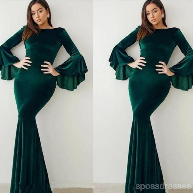 Green Mermaid Jewel Long Sleeves Cheap Bridesmaid Dresses Online,WG1164