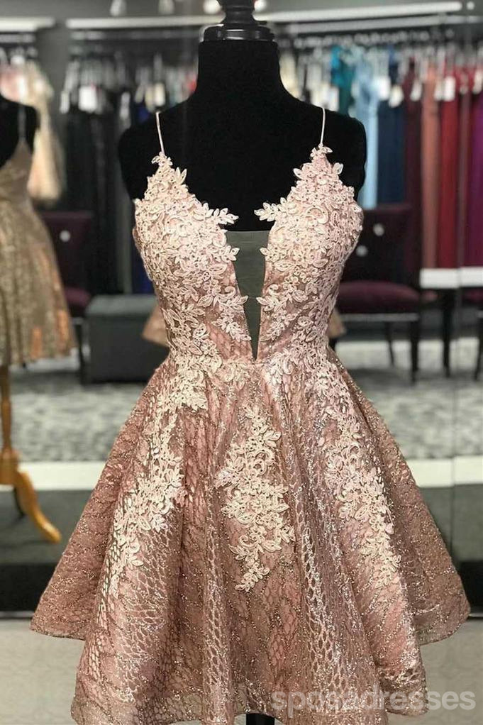 Lace Backless V-neck Short Homecoming Dresses Online, Cheap Short Prom Dresses, CM866