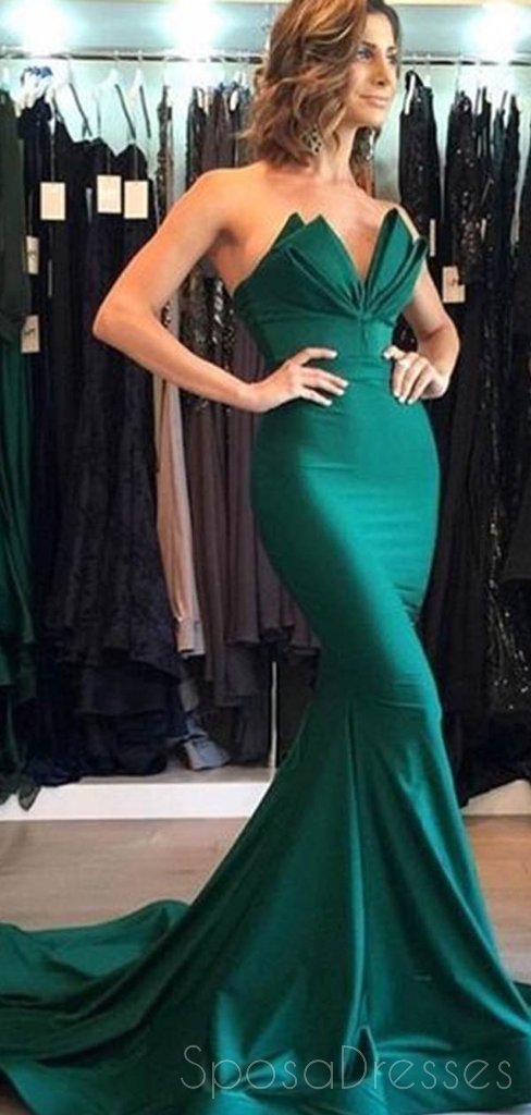 Emerald Green Mermaid Simple Cheap Formal Prom Dresses, 17068