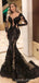 Sexy Mermaid Long Sleeves Black V-neck Long Party Prom Dresses, Cheap Dance Dresses,12543