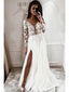 Long A-line Side Slit Long Sleeves Handmade Lace Wedding Dresses Online,WD749