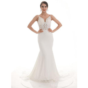 Spaghetti Straps See Through Lace Mermaid Wedding Dresses, Lace Wedding Gown, WD698