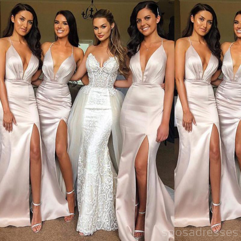 Sexy Halter Side Slit Mermaid Long Bridesmaid Dresses Online, WG305