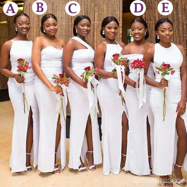 Mismatched Mermaid White Cheap Long Bridesmaid Dresses,WG1352