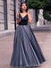 Navy Simple V Neck A-line Evening Prom Dresses, Cheap Custom Sweet 16 Dresses, 18496