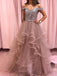 Off Shoulder Beaded Bodice Ruffle Skirt Long Evening Prom Dresses, Evening Party Prom Dresses, 12173