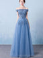 Off Shoulder Dusty Blue Long Evening Prom Dresses, Cheap Custom Party Prom Dresses, 18591