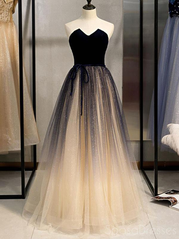 Sweetheart Ombre A-line Cheap Long Prom Dresses, Sweet 16 Prom Dresses, 12365