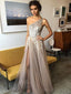 One Shoulder Sexy Side Slit Heavily Beaded Sparkly Long Evening Prom Dresses, 17270