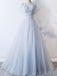 Off Shoulder Pale Blue Tulle A-line Long Evening Prom Dresses, Cheap Party Custom Prom Dresses, 18626