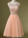 Peach Tulle Beaded Short Cute homecoming prom dresses, CM0031