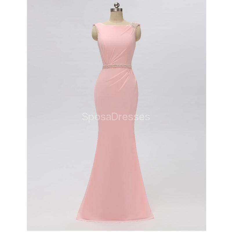 Scoop Pink Chiffon Mermaid Long Cheap Bridesmaid Dresses Online, WG604