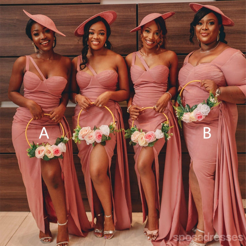 Mismatched Pink Mermaid High Slit Cheap Long Bridesmaid Dresses,WG1391