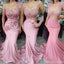 Pink Mermaid Lace Applique Long Sleeves Bridesmaid Dresses Gown Online, WG1038