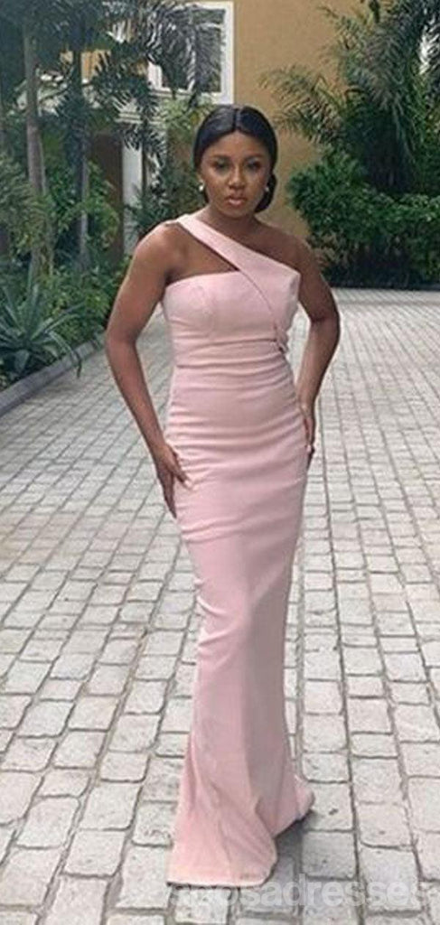 Pink Mermaid One Shoulder Cheap Long Bridesmaid Dresses,WG1492