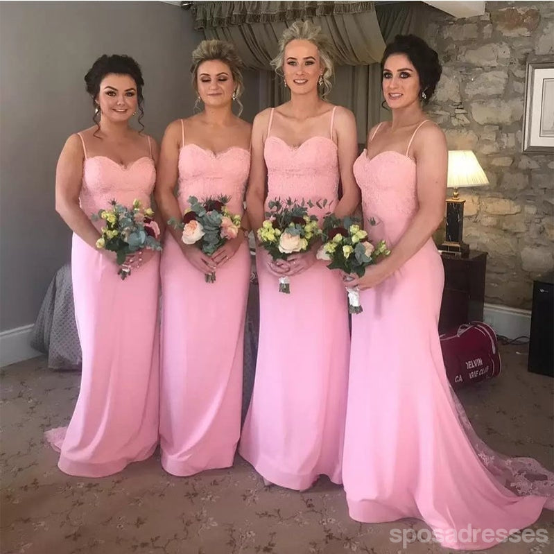 Pink Mermaid Spaghetti Straps Cheap Long Bridesmaid Dresses Online,WG1198