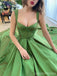 Green Straps A-line High Slit Party Prom Dresses, Cheap Dance Dresses,12539