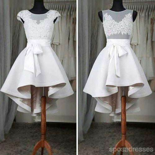 Sexy See through Cap Sleeves Lace High Low homecoming prom dresses,  CM0001