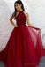 Red Halter Beaded A-line Cheap Long Evening Prom Dresses, Cheap Sweet 16 Dresses, 18390