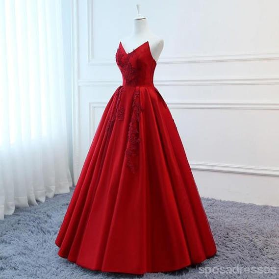 Red V Neck A-line Custom Long Evening Prom Dresses, 17717