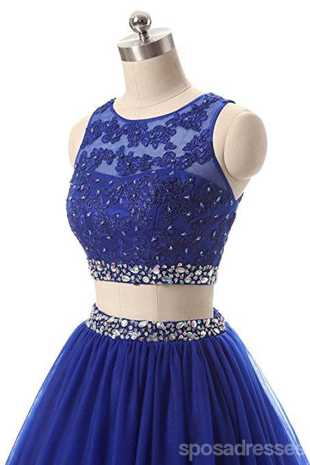 Red Two Pieces Rhinestone Tulle A-line Long Evening Prom Dresses, 17668