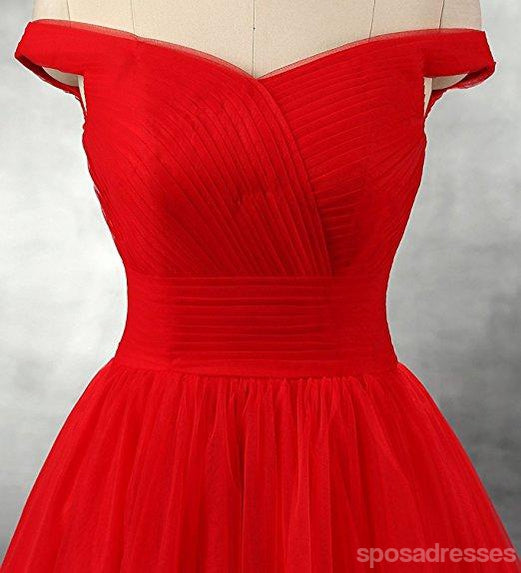 Simple Off Shoulder Maroon Tulle A-line Long Evening Prom Dresses, 17670