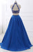 Sexy Two Pieces Rhinestone Open Back Blue Long Evening Prom Dresses, 17656