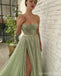 Sparkly Green A-line Sweetheart High Slit Maxi Long Prom Dresses,Evening Dresses,13155
