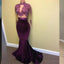 Sexy Two Pieces Long Sleeve See Through Lace Beaded Evening Prom Dresses, Popular Purple Party Prom Dress, Custom Long Prom Dresses, Cheap Formal Prom Dresses, 17162