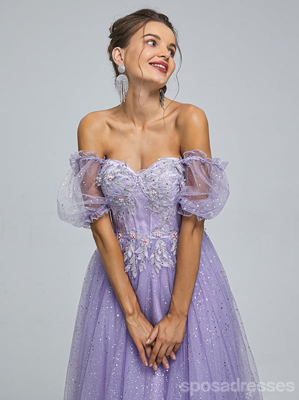 Sparkly A-line Short Sleeves Cheap Long Prom Dresses Online,13052