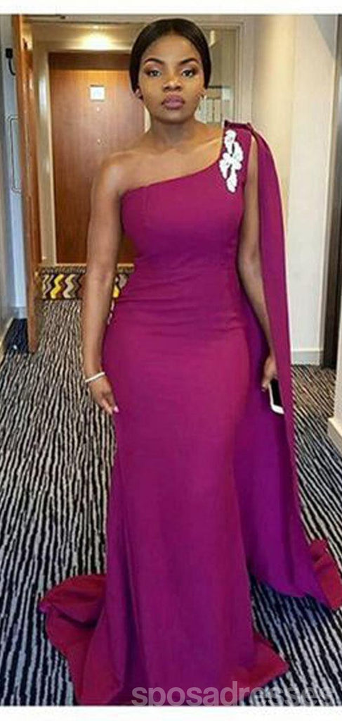 Purple Mermaid One Shoulder Cheap Long Bridesmaid Dresses,WG1487
