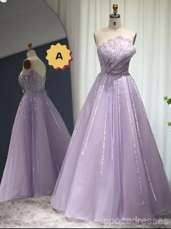 Elegant Purple A-line Strapless Maxi Long Prom Dresses,Evening Dresses,13176