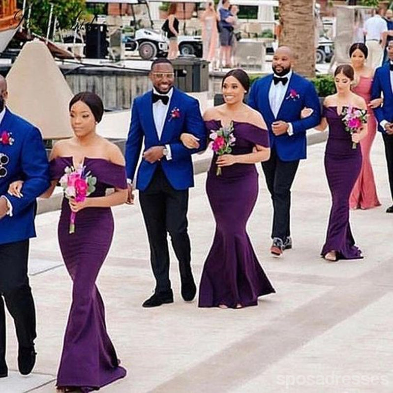 Sexy Purple Mermaid Off Shoulder Cheap Long Bridesmaid Dresses,WG1389
