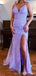 Purple Mermaid Spaghetti Straps V-neck High Slit Long Prom Dresses Online,12726