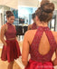 Sexy Two Piece Short Rhinestone Cute Red Homecoming Dresses 2018, CM484