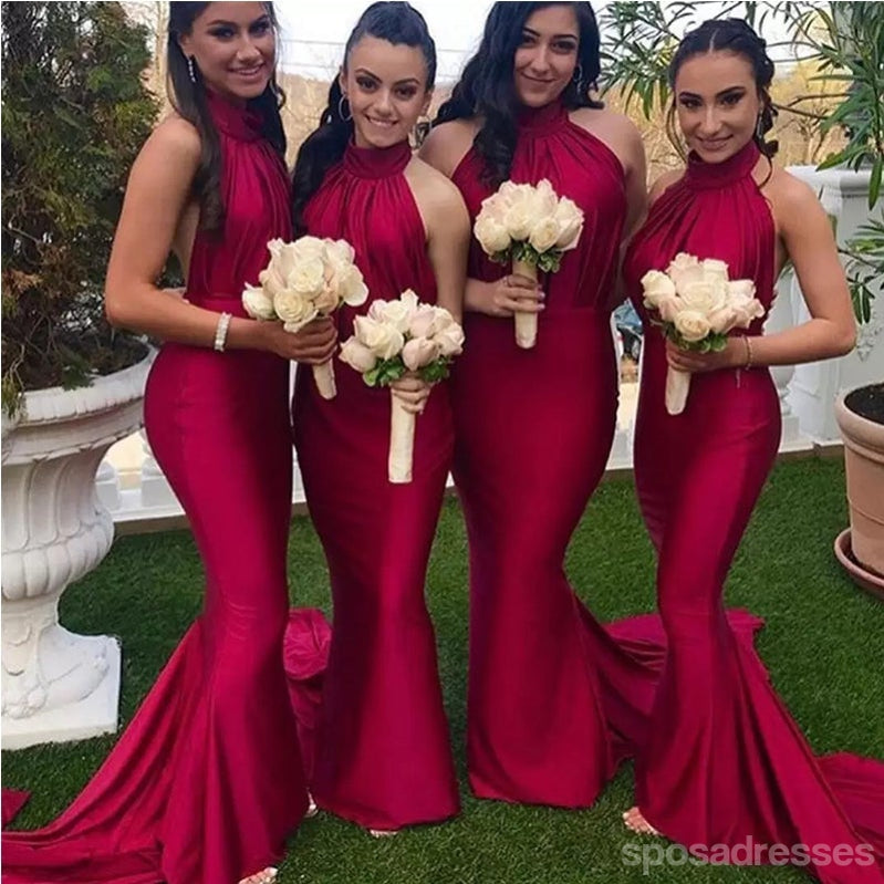 Red Mermaid Halter Backless Cheap Long Bridesmaid Dresses Online,WG1188