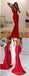Red Mermaid Spaghetti Straps V-Neck Backless Long Prom Dresses Online,12627