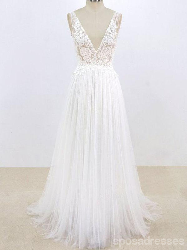 Simple Sexy Deep Low V Neck Small A-line Cheap Dresses For Wedding, WD398