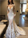See Through Mermaid Long Sleeves Illusion Lace Wedding Dresses,WD773